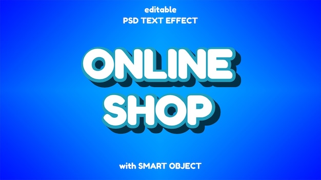 PSD boutique en ligne effet de texte blanc bleu 3d