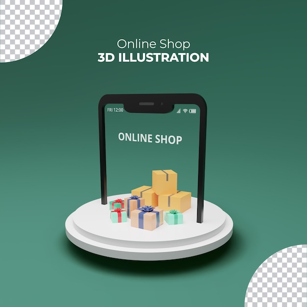 Boutique En Ligne De Rendu 3d Coffrets Cadeaux Smartphone Sur Le Podium