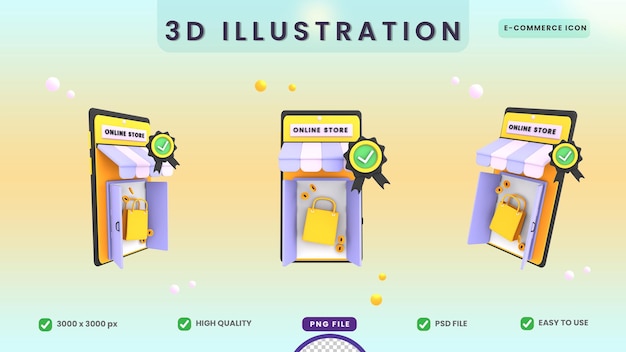 Boutique En Ligne Vérifiée Illustration 3d Pour L'icône De Commerce électronique