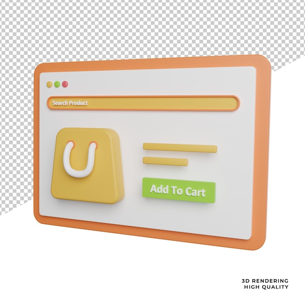 Boutique en ligne Web Ecommerce vue latérale icône illustration de rendu 3d sur fond transparent