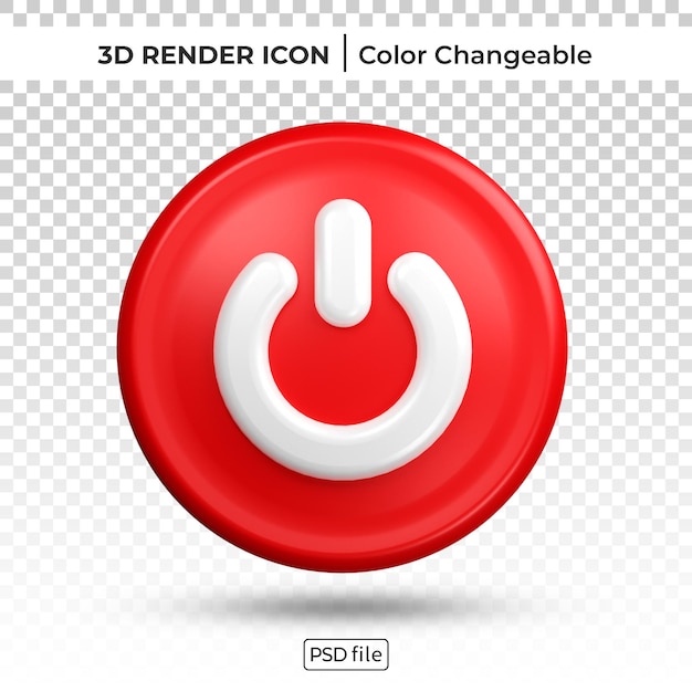 Bouton d'alimentation icône modifiable de couleur de rendu 3d