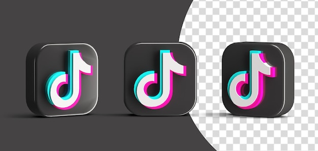 PSD bouton brillant tiktok icône du logo des médias sociaux ensemble créateur de scène de rendu 3d isolé