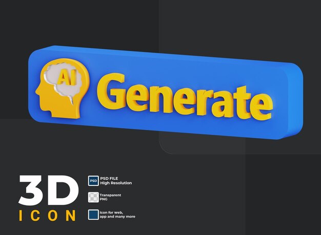 PSD bouton de génération 3d ai