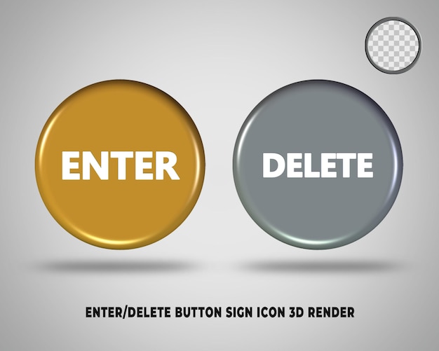 PSD bouton de rendu 3d entrer ou supprimer l'icône du signe style or et argent