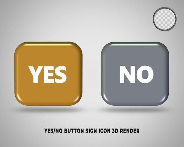 PSD bouton de rendu 3d oui ou non icône de signe style or et argent