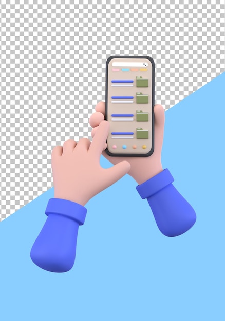 Bouton de téléchargement de fichier sur l'écran du smartphone La main tient le doigt du smartphone touche le bouton