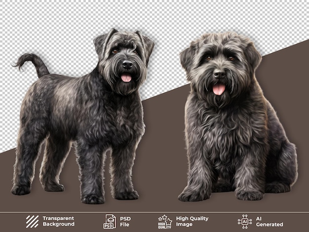 PSD bouvier des flandres chien assis et debout isolé sur un fond transparent