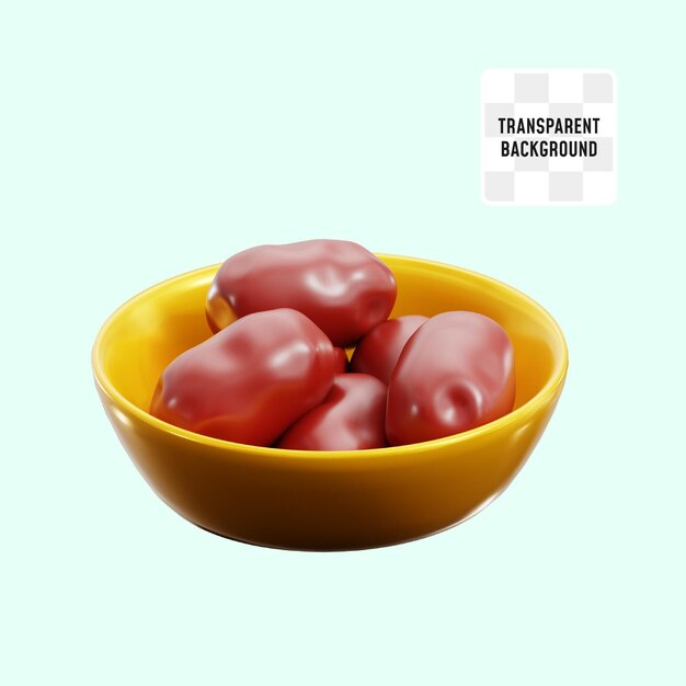 bowl full of date fruit eastern islam culture 3d icon illustration render design