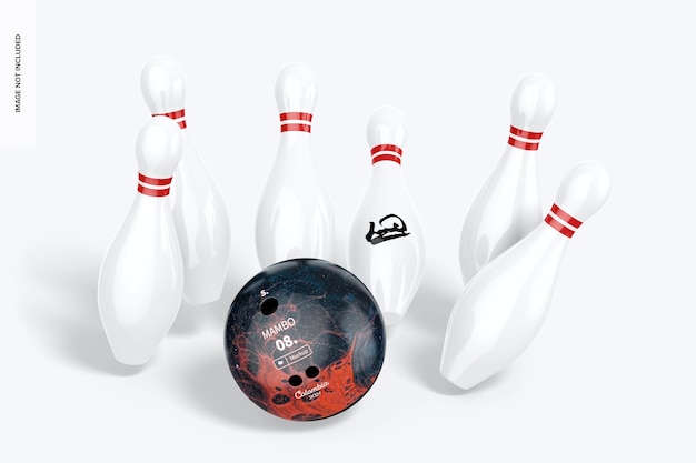 PSD bowlingkugel mit pins set mockup