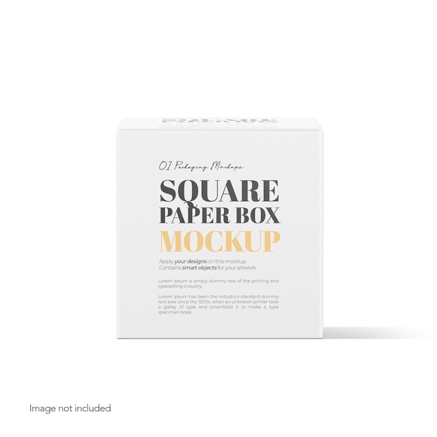 Box de papel quadrado vista frontal psd mockup