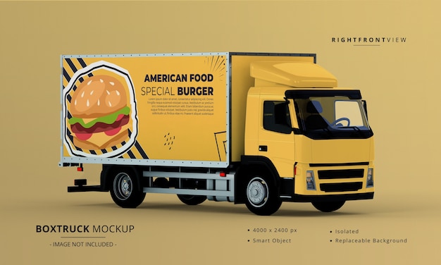 Box Truck Car Mockup vista frontale destra