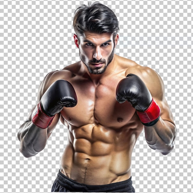 PSD boxeador sin camisa o luchador de entrenamiento de mma lucha en un fondo transparente