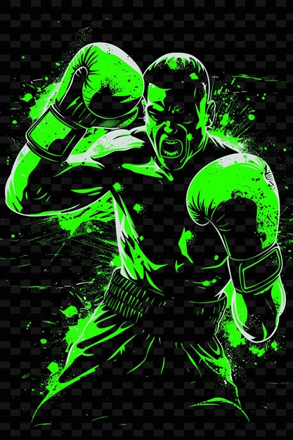 PSD boxeador jogando soco com luvas de boxe com ilustração de postura agressiva flat 2d sport background