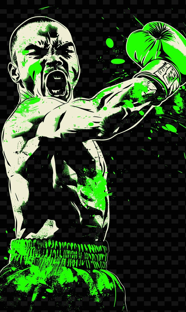 PSD el boxeador lanza un puñetazo con una postura agresiva con una ilustración de disuasión feroz fondo deportivo 2d plano