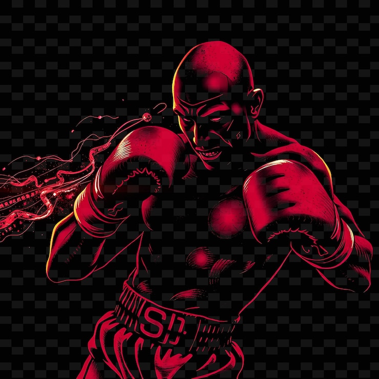 PSD boxeador en postura de lucha neon grunge diseño artístico con tema de color rojo y negro decorado wi