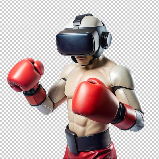 PSD boxeador usando óculos vr em fundo transparente