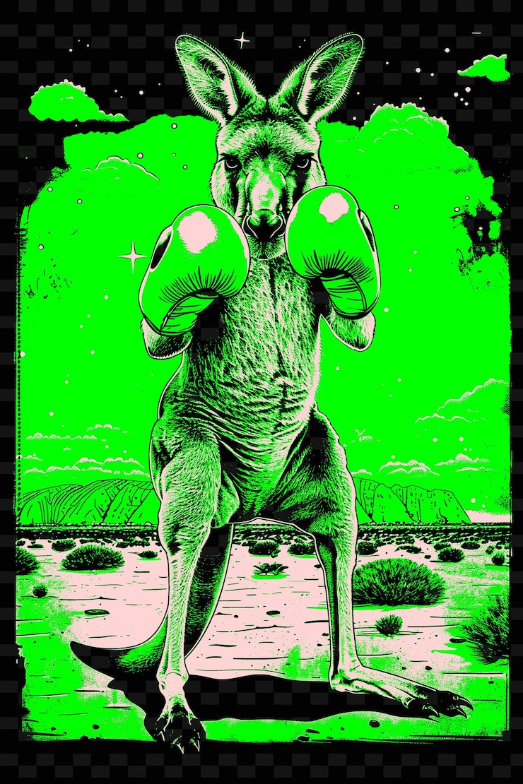 PSD boxeo de canguro con un fondo de desierto diseño de cartel con diseños de fondo de cartel png psd