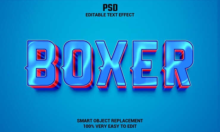 PSD boxer 3d efecto de texto editable con fondo psd premium