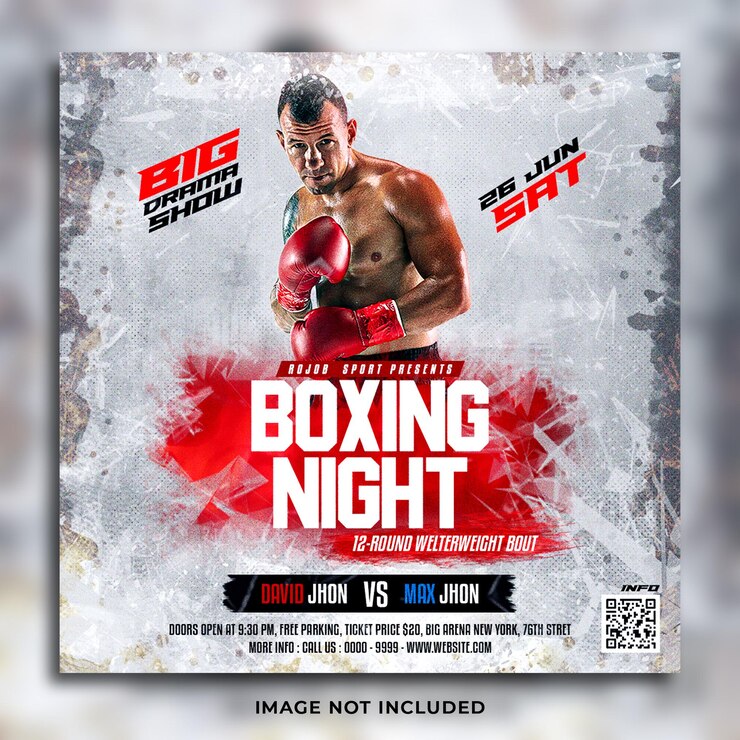 PSD boxing fight night flyer publicación en redes sociales y plantilla de banner web
