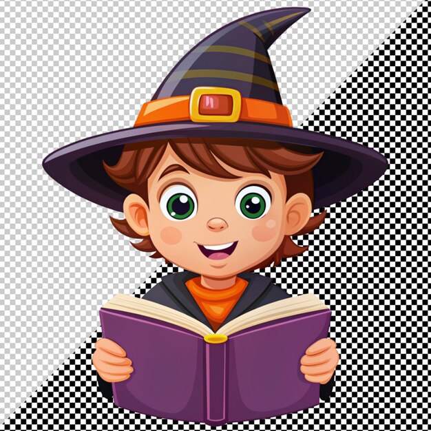 PSD a boy in witch costume reading book