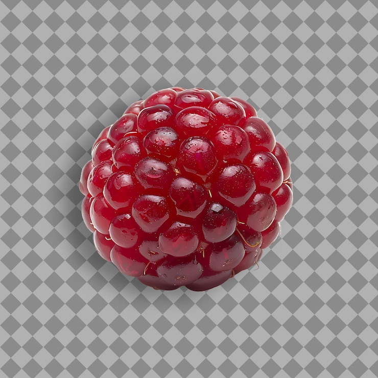 PSD boysenberry fruit with small round shape and red color sweet isolated fruit on clean background