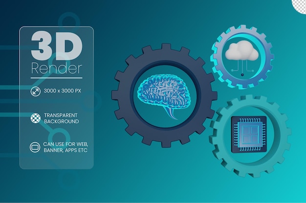 brain cloud and processor connected in an artificial intelligence concept