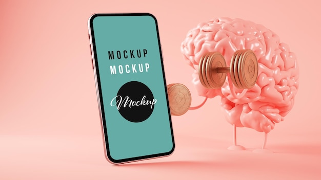 Brain training and smartphone mockup Premium PSD