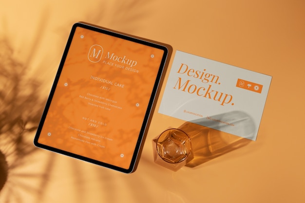 Branding-briefpapier-mock-up-design mit glasschatten