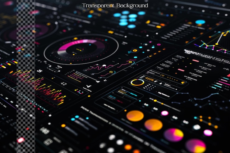 PSD brands use interactive infographics to showcase their products on transparent background