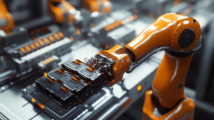 PSD un bras robotique manipulant des composants électroniques sur une chaîne de montage