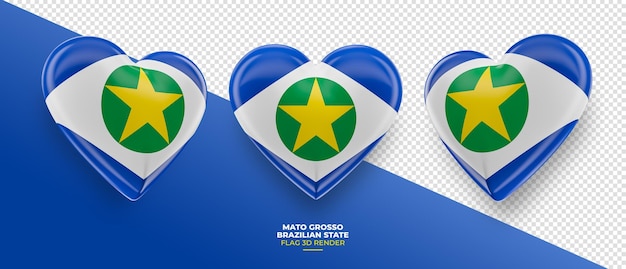 Brasilianische staatsflagge mato grosso im herzen 3d-render mit transparentem hintergrund