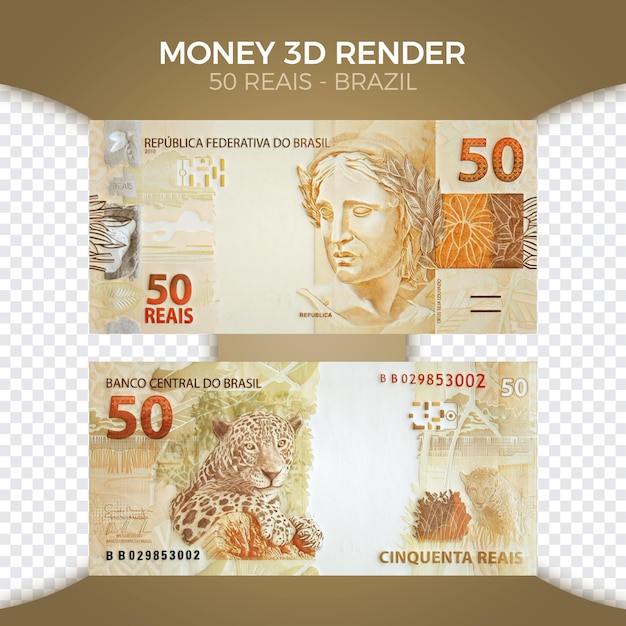 Brasilianisches Geld 50 Reais 3D-Render Vorder- und Rückseite