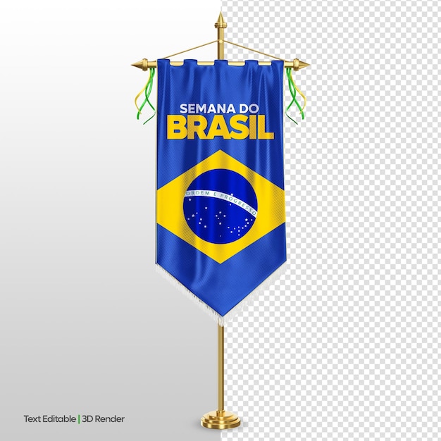 Brasilien unabhängigkeitsflagge pennant mockup 3d render text editierbar