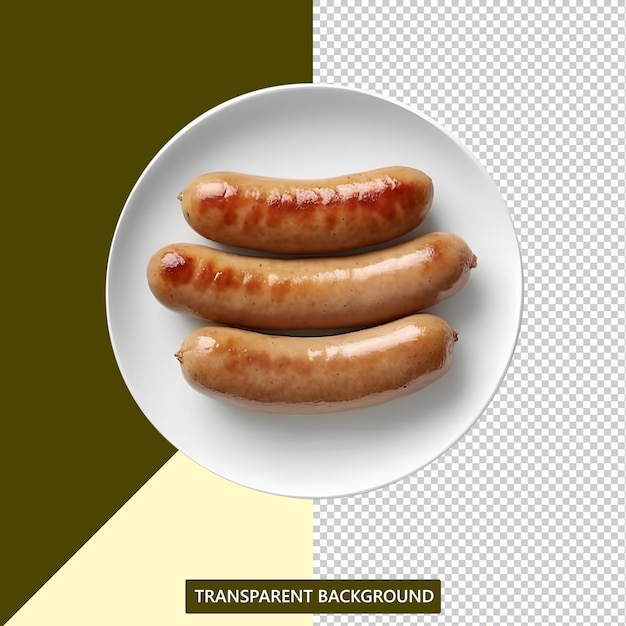 Bratwurst ou linguiça servida em um prato com fundo transparente