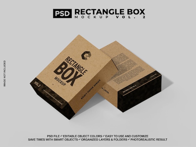 Braune leere rechteckige Schachtel mit realistischem Aussehen Studio Software Box Mock up PSD Mockup