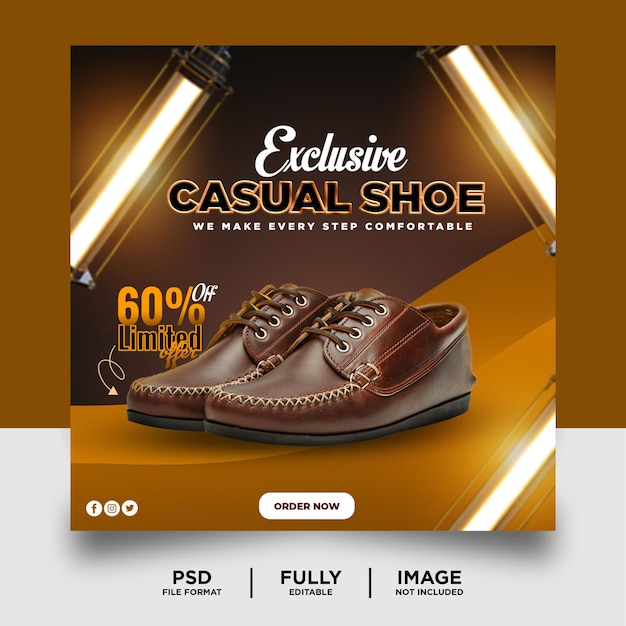 PSD braunfarbige casual-schuhe, social-media-post