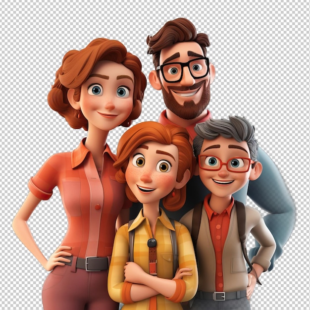 Brave American Family 3D Cartoon Stile sfondo trasparente i