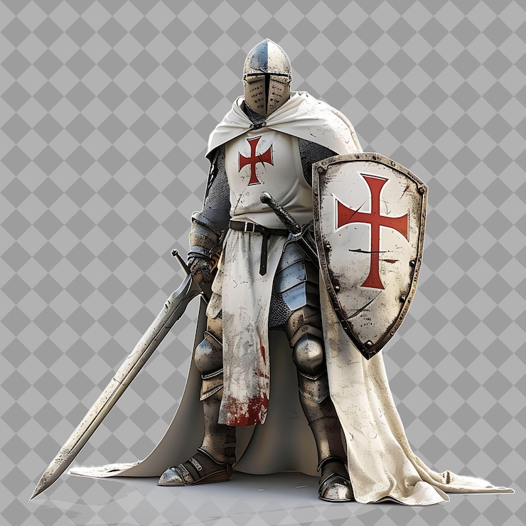 PSD brave knight templar holy crusader con forma muscular templa aislado render de personajes de alta calidad