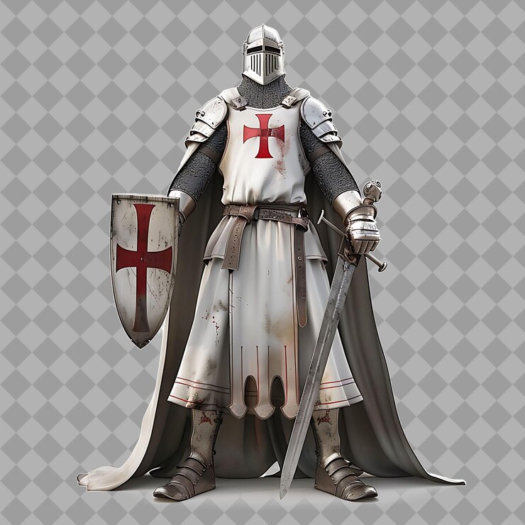 PSD brave knight templar holy crusader con forma muscular templa aislado render de personajes de alta calidad