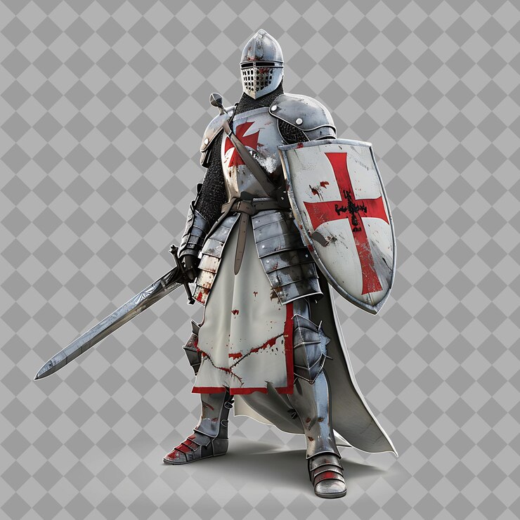 PSD brave knight templar holy crusader con forma muscular templa aislado render de personajes de alta calidad
