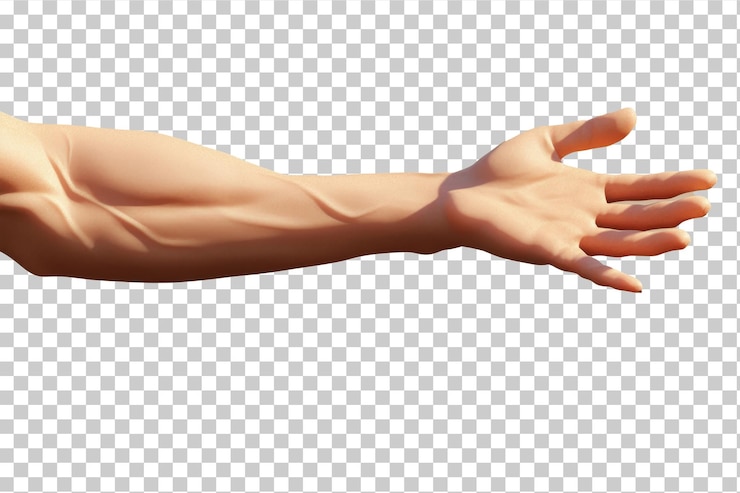 PSD brazo masculino fuerte extendiendo en gesto llamativo sin fondo dibujos animados 3d