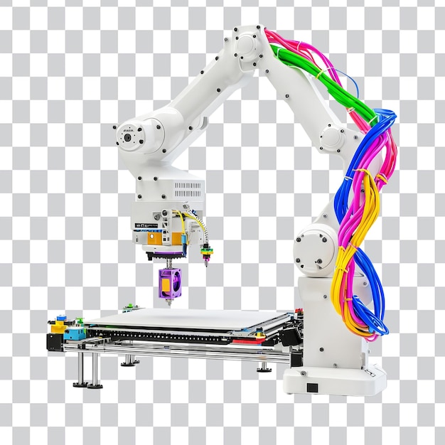 Brazo robótico con cables coloridos tecnología avanzada y automatización