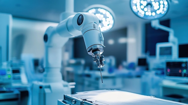 Un brazo robótico realizando una cirugía en una sala de operaciones moderna