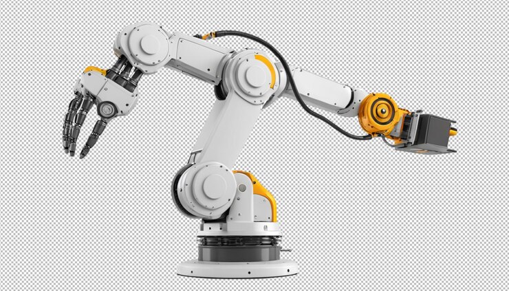 PSD brazo robótico de renderización 3d que muestra conceptos avanzados de diseño mecánico