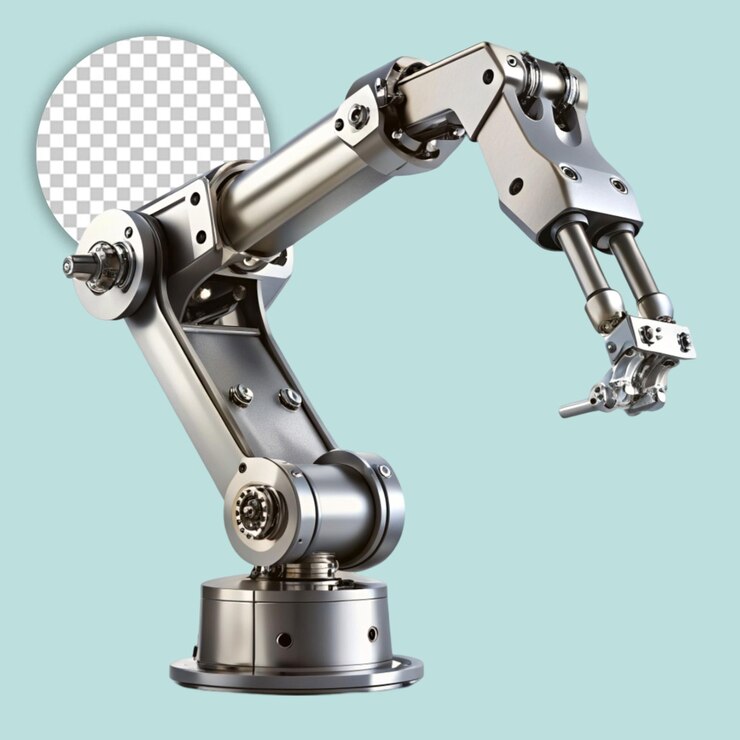 PSD brazos de robot de renderización 3d con línea de transporte