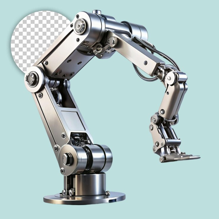 PSD brazos de robot de renderización 3d con línea de transporte