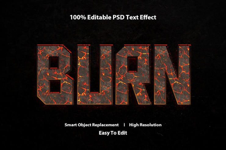 PSD brennen sie texteffekt mit 3d-stil vollständig bearbeitbare premium-psd