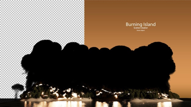 brennende Insel bei Nacht
