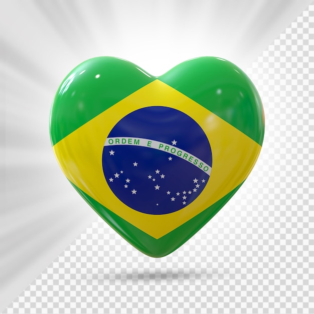 brésil, coeur, drapeau, 3d