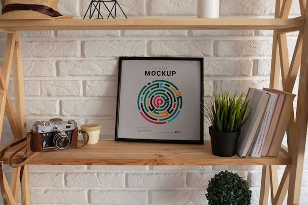 Brick wall frame interior design mockup